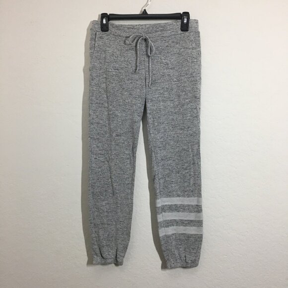 Volume Pants - Volume Womens Small Jogger Made in USA Heather Gray 3 White Stripe Drawstring
